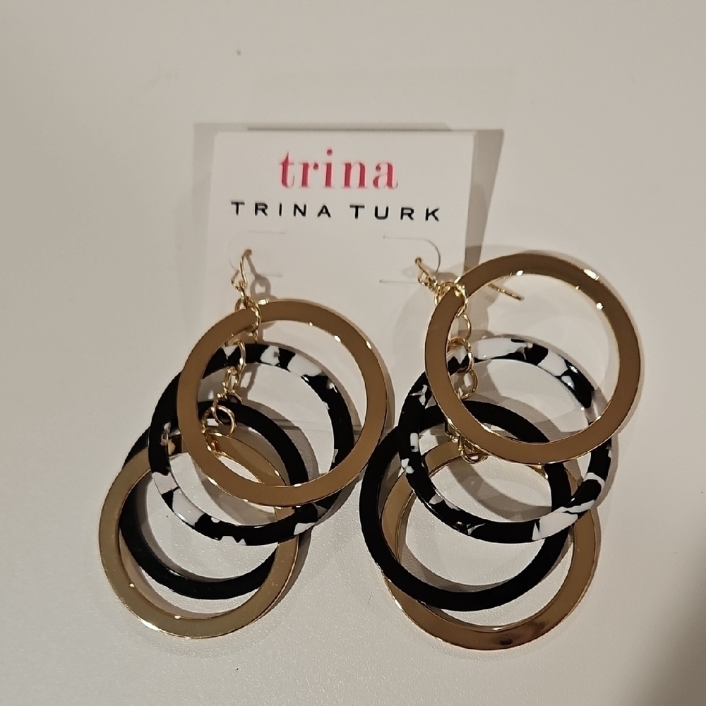 💕TRINA By TRINA TURK💕 Graphic Geos Cascading Hoop Earrings Gold and Black NWT